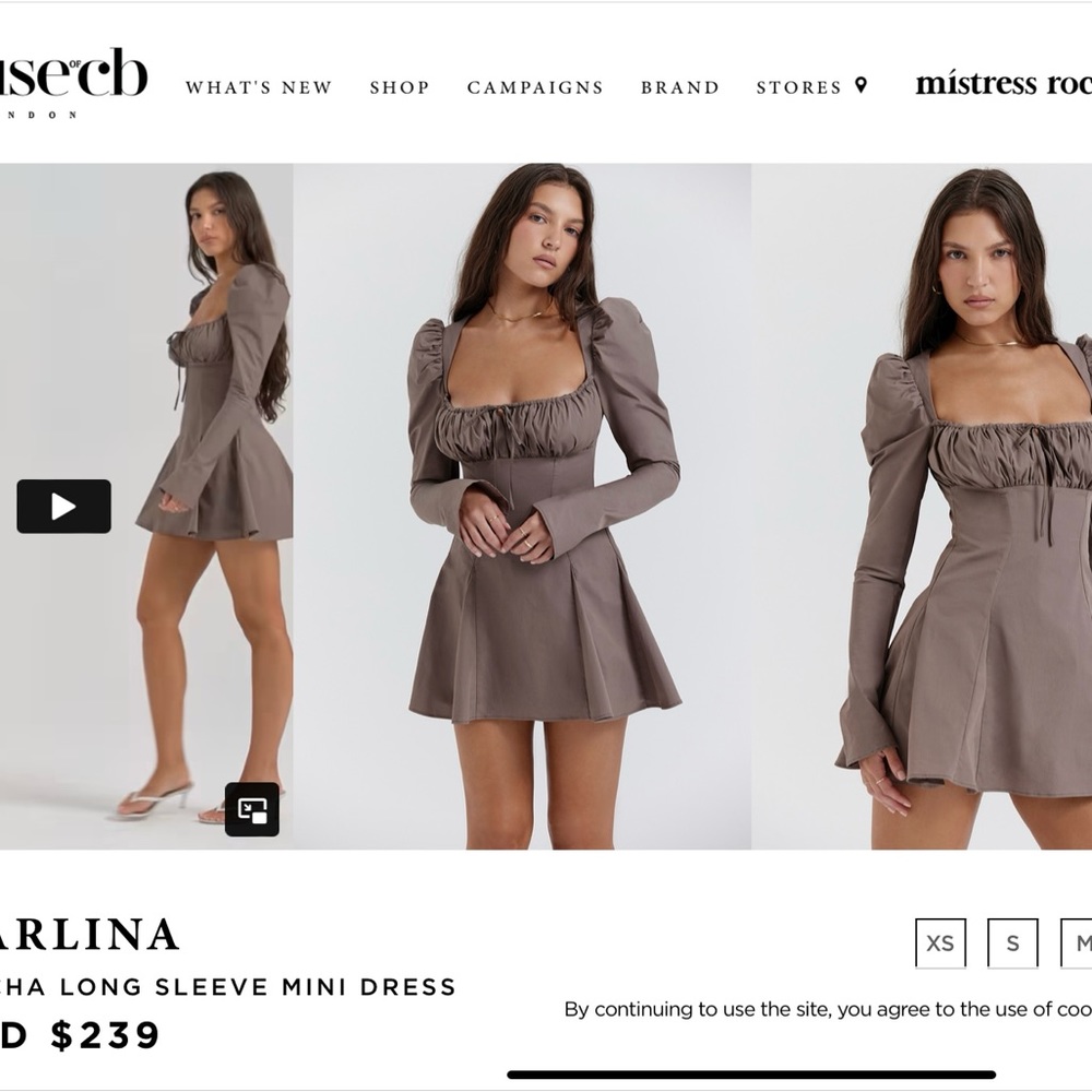 House of CB, Carline Mocha Long Sleeve Mini Dress. Size XS. Brand new